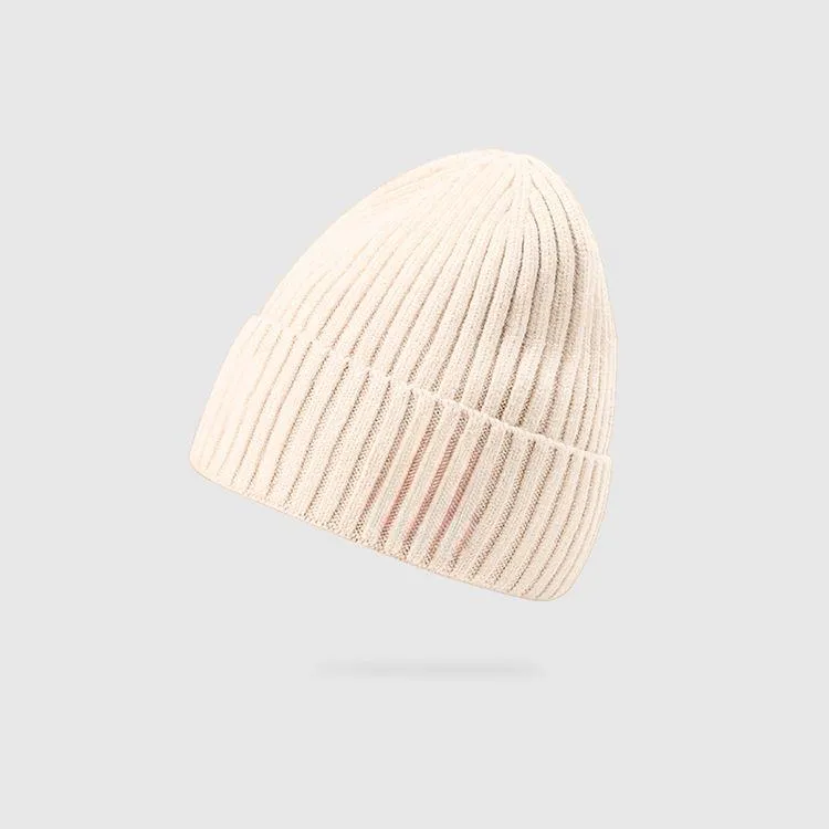 unisex rib knit cuffed beanie logo patch white