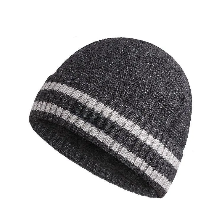 unisex striped cuffed beanie dark grey
