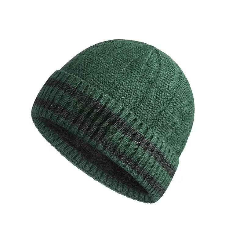 unisex striped cuffed beanie green