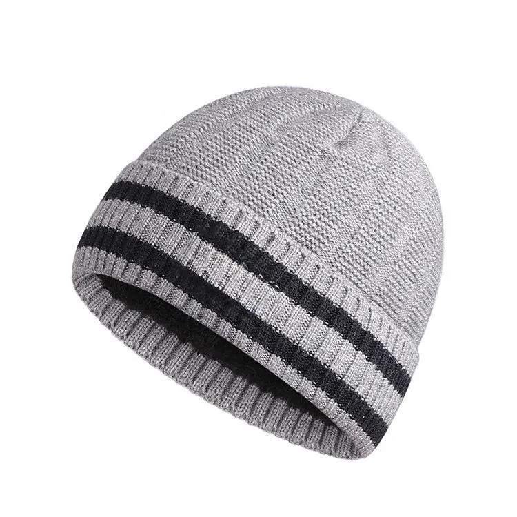 unisex striped cuffed beanie grey