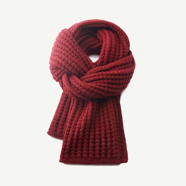 waffle ribbed knit scarf red