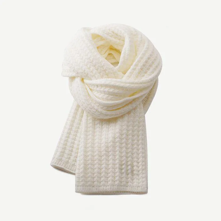 waffle ribbed knit scarf white