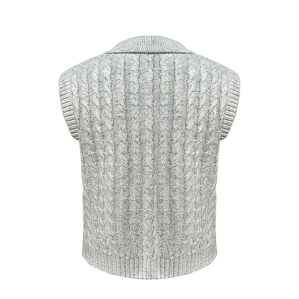 cable knit sleeveless polo sweater vest button placket back