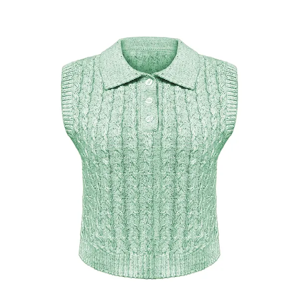 cable knit sleeveless polo sweater vest button placket green