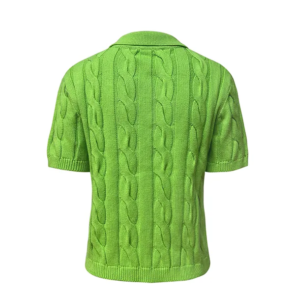 cable knit short sleeve pullover polo shirt back