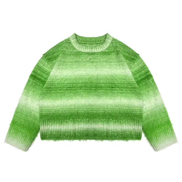 fuzzy knit ombre striped cropped crewneck pullover green