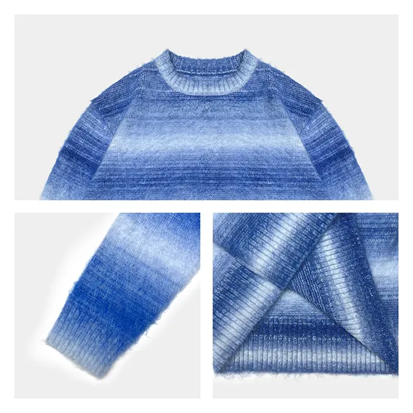 fuzzy knit ombre striped cropped crewneck pullover knitting details