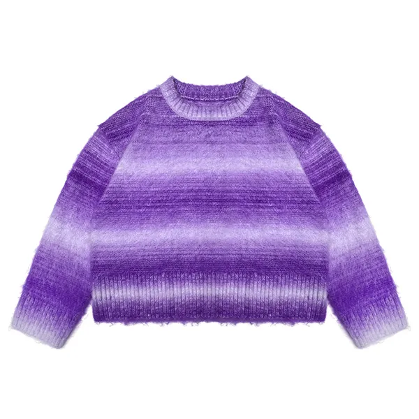 fuzzy knit ombre striped cropped crewneck pullover purple