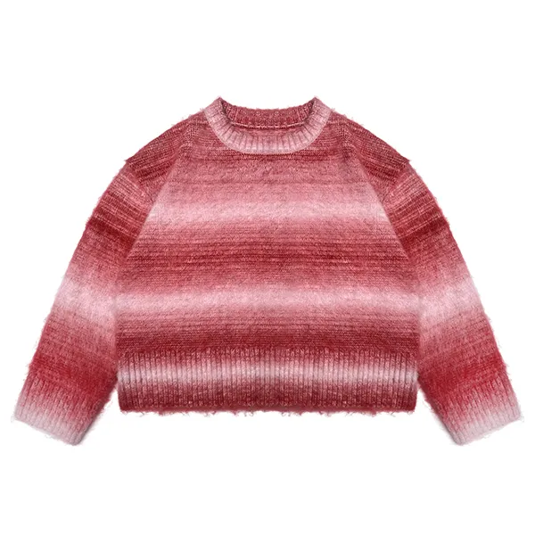fuzzy knit ombre striped cropped crewneck pullover red
