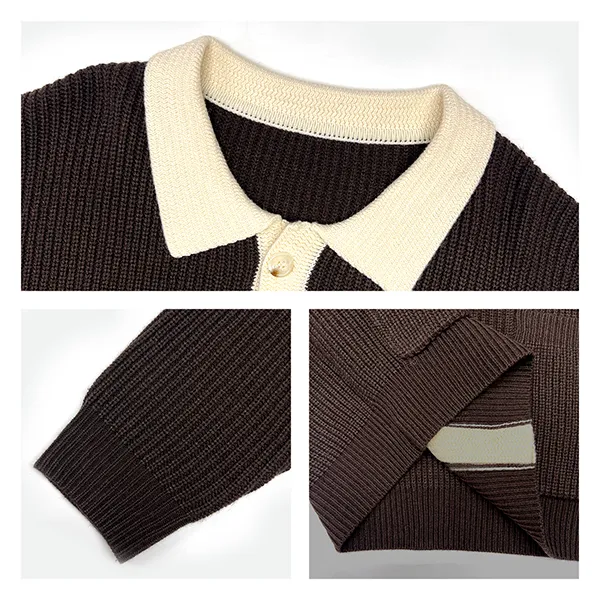 relaxed fit ribbed knit collared cardigan patch pockets knitting details