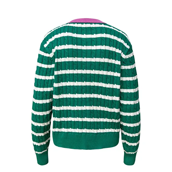 striped cable knit button up cardigan contrast collar back