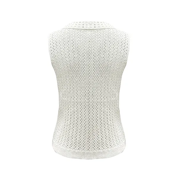 textured pointelle knit sleeveless polo vest back