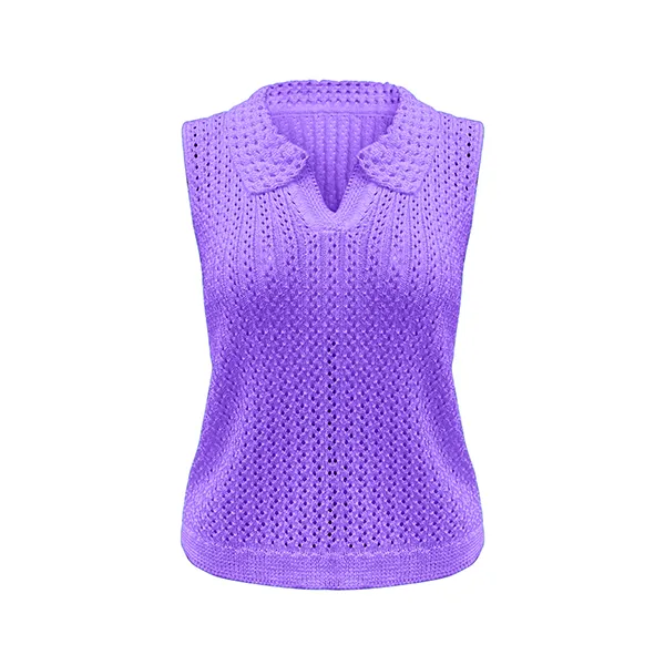 textured pointelle knit sleeveless polo vest purple