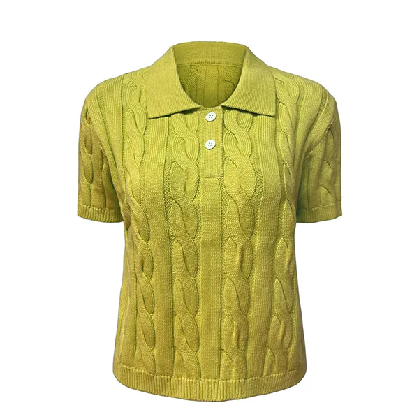 yellow cable knit short sleeve pullover polo shirt