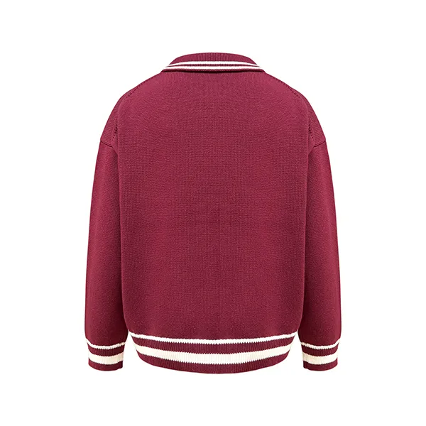 knitted drop shoulder polo pullover striped trim back