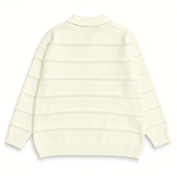 knitted polo pullover drop shoulder stripe vent hem back