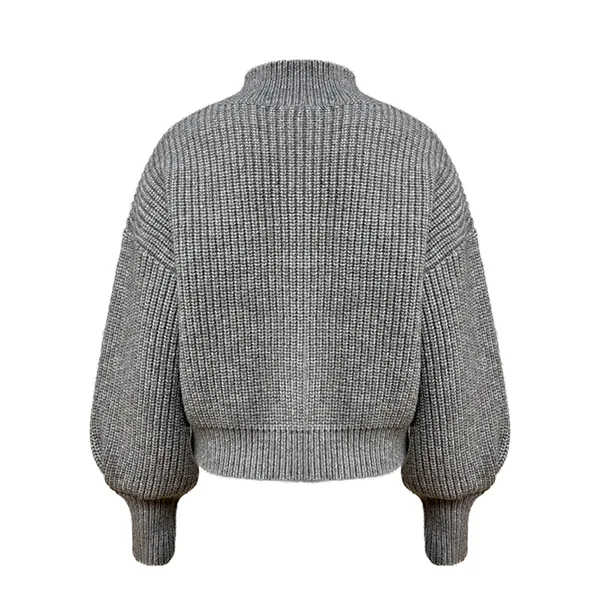 chunky ribbed knit full zip mock neck cardigan back