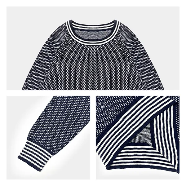 textured knit drop shoulder crewneck pullover knitting details