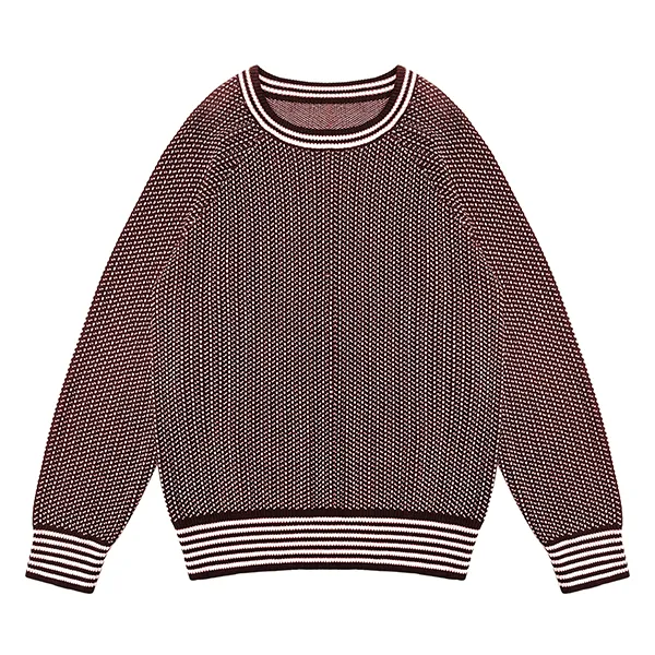 red textured knit drop shoulder crewneck pullover
