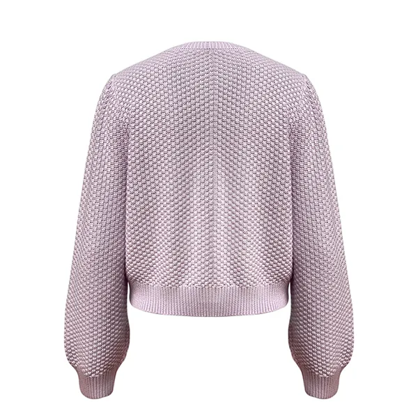 textured knit hidden placket cropped cardigan balloon sleeve back