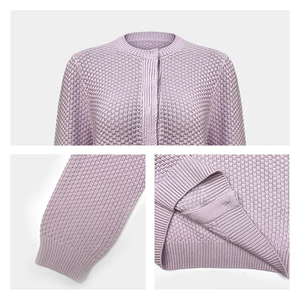 textured knit hidden placket cropped cardigan balloon sleeve knitting details