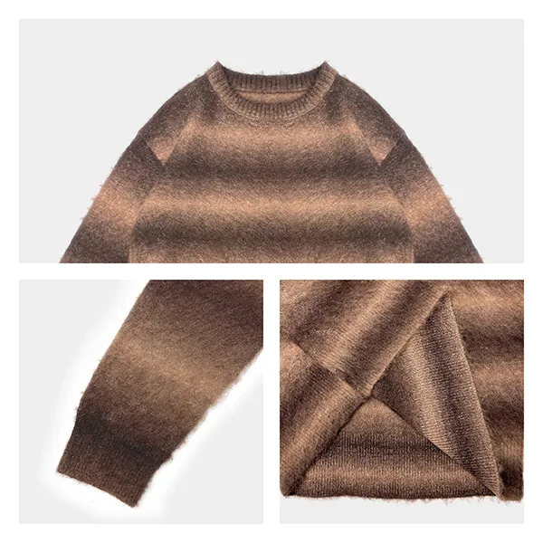 fuzzy knit ombre striped cropped pullover knitting details