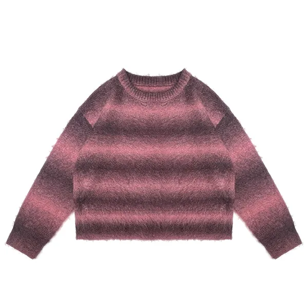 fuzzy knit ombre striped cropped pullover red
