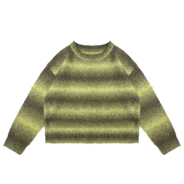 fuzzy knit ombre striped cropped pullover yellow