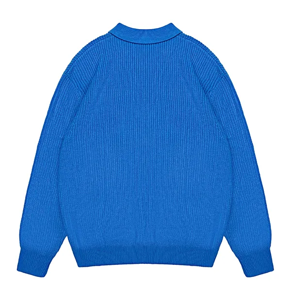 drop shoulder ribbed knit long sleeve polo back
