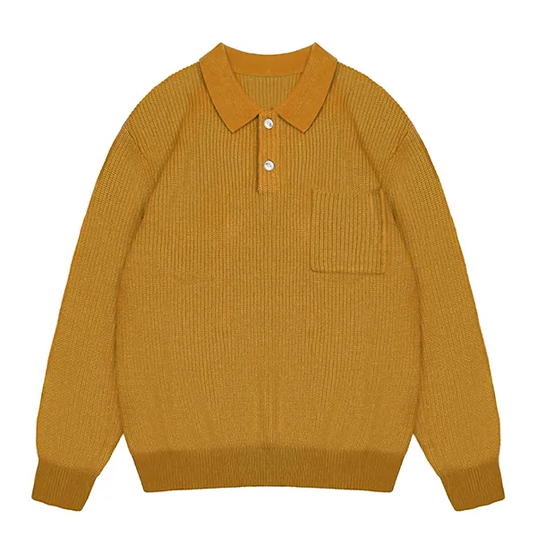 yellow drop shoulder ribbed knit long sleeve polo