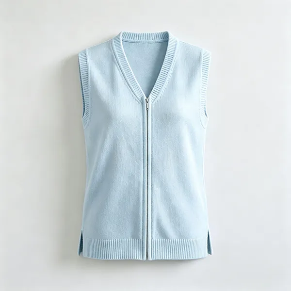 hospital uniform knit vest sleeveless zip cardigan blue