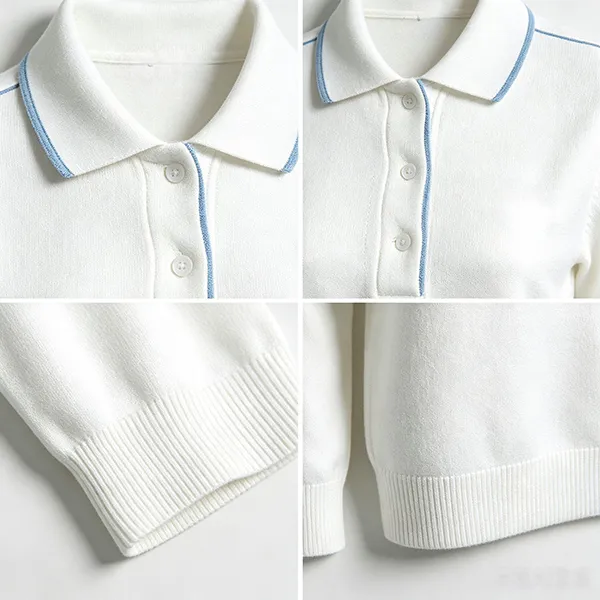 knitted long sleeve medical polo shirt knitting details