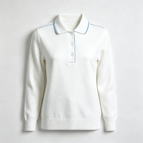 knitted long sleeve medical polo shirt white