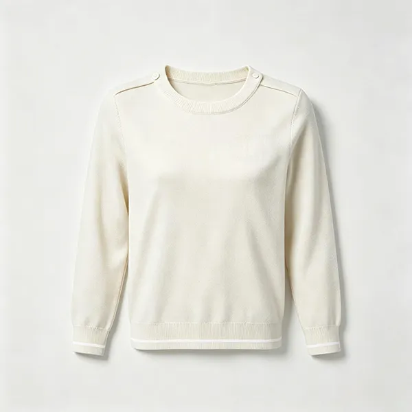 round neck knitted pullover shoulder buttons white