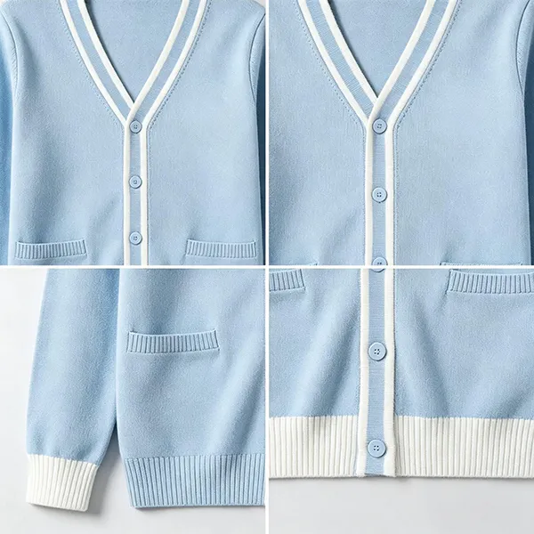 v neck knitted medical cardigan with pockets knitting details