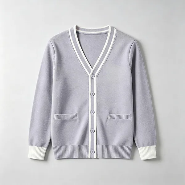 v neck knitted medical cardigan with pockets purple
