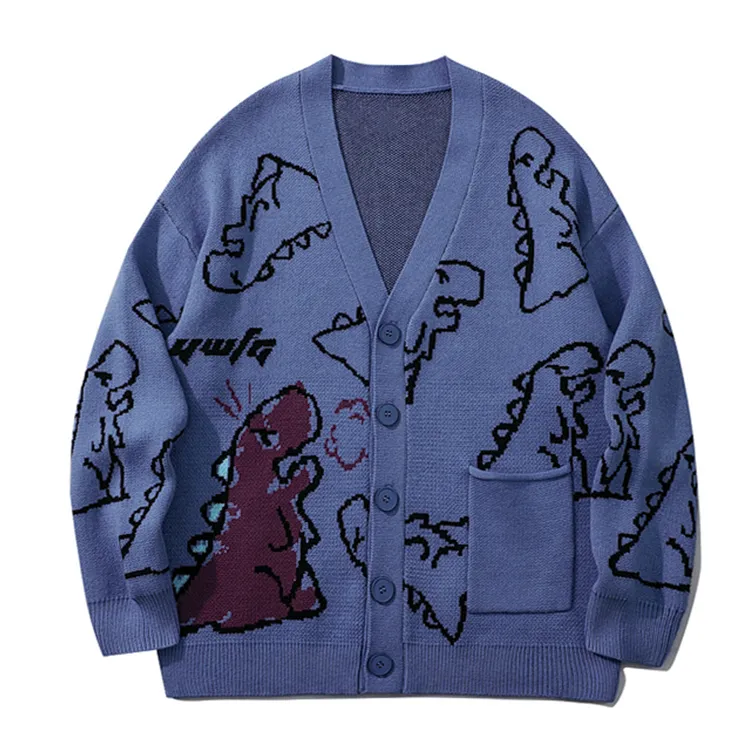 custom-men-s-dinosaur-jacquard-knit-cardigan-blue
