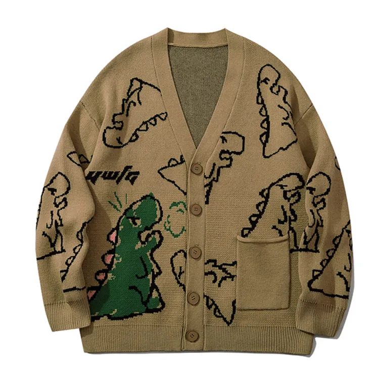 custom-men-s-dinosaur-jacquard-knit-cardigan-brown