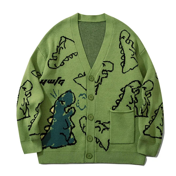 custom-men-s-dinosaur-jacquard-knit-cardigan-green