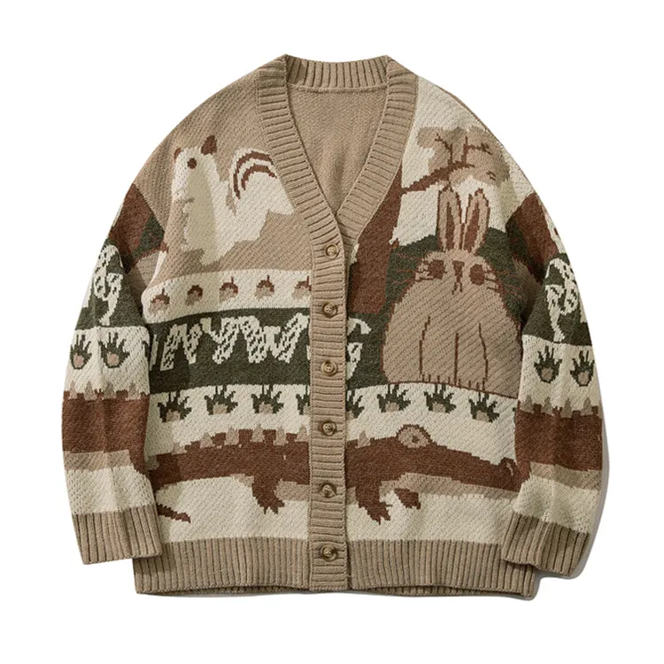 custom-men-s-vintage-animal-jacquard-knit-cardigan-brown