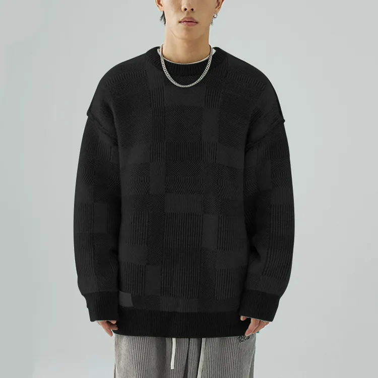 custom-mens-checkerboard-jacquard-knit-sweater-black