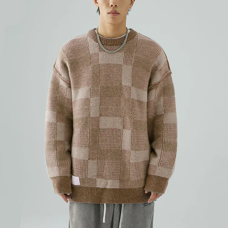 custom-mens-checkerboard-jacquard-knit-sweater-brown