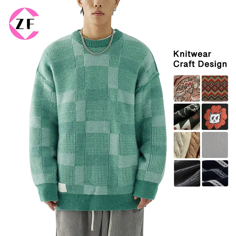 custom-mens-checkerboard-jacquard-knit-sweater-green