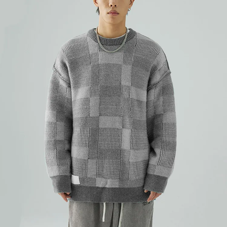 custom-mens-checkerboard-jacquard-knit-sweater-grey