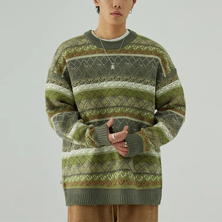 custom-mens-fair-isle-jacquard-wool-sweater-army-green-moss-blend