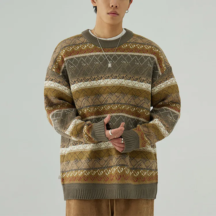 custom-mens-fair-isle-jacquard-wool-sweater-mustard-yellow-taupe-grey