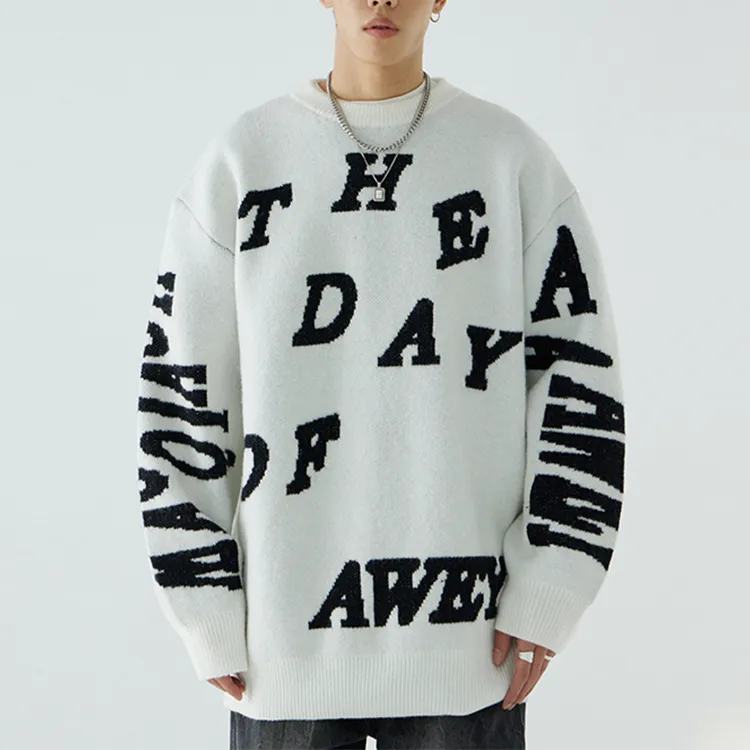 custom-mens-jacquard-text-pattern-oversized-sweater-white