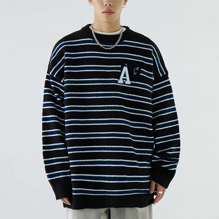 custom-mens-oversized-striped-embroidery-sweater-with-black-and-blue