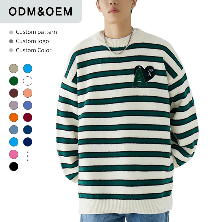 custom-mens-oversized-striped-embroidery-sweater-with-white-and-green