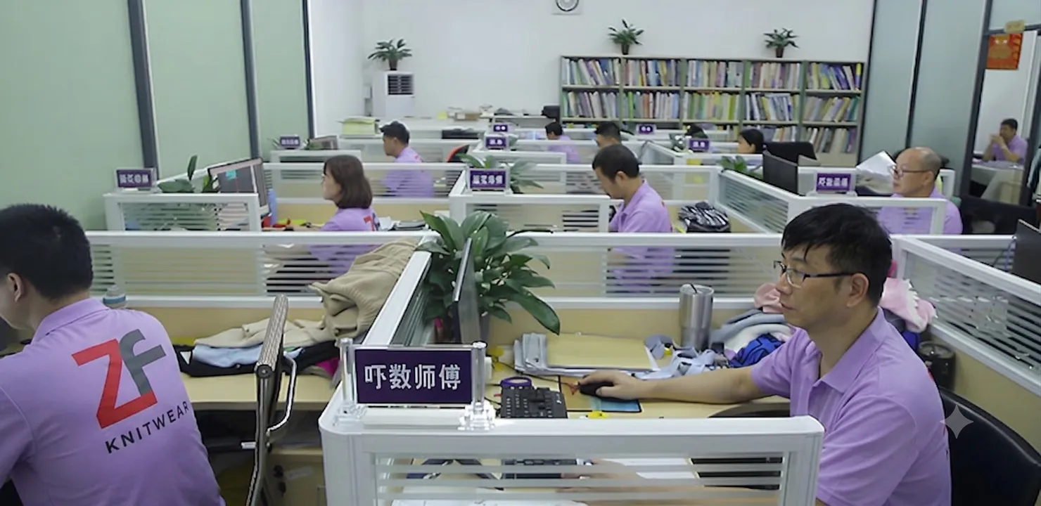 Our design and sales team working in  china  sweater manufacturer office